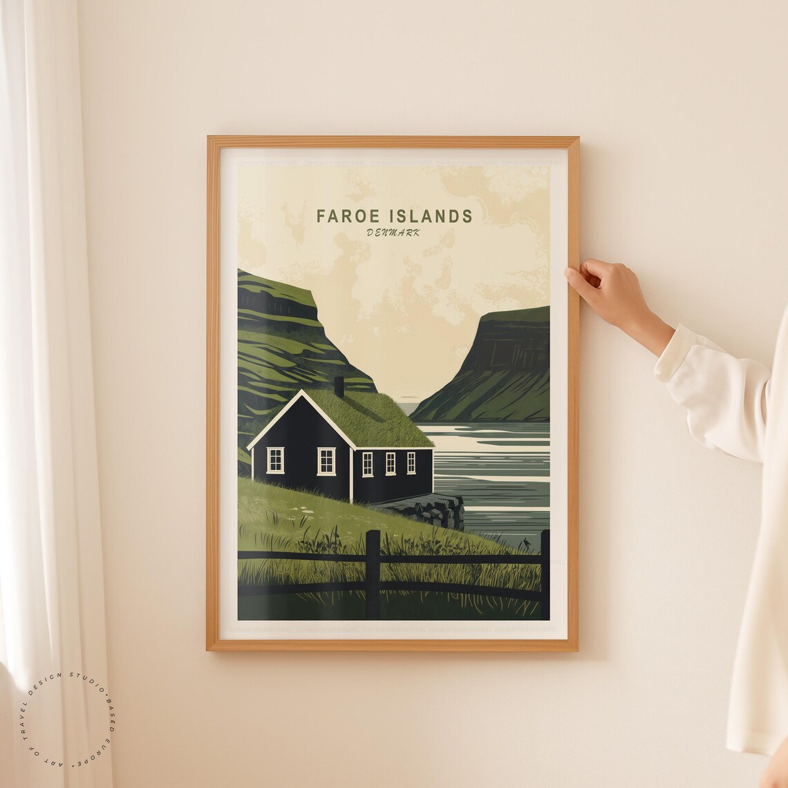 Faroe Islands Denmark Grass Roof Cottage Fjord Vintage Travel Poster - Image 5