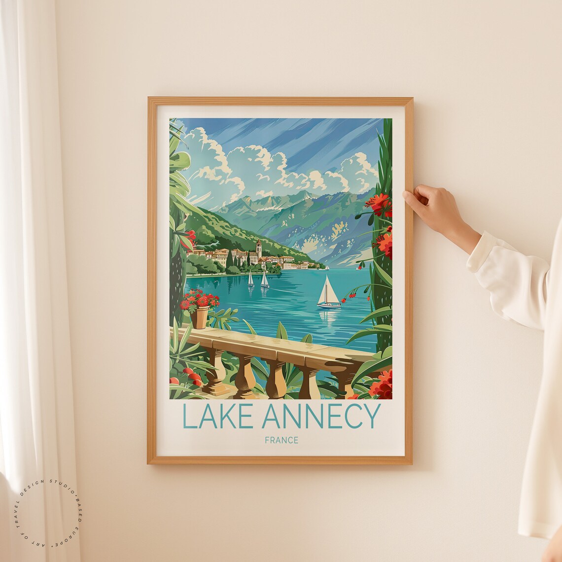 Lake Annecy France Sailboats Terrace Flowers Alpine Lake Travel Poster - Image 2