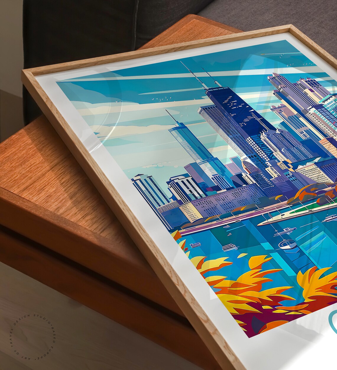 Chicago Lakefront Skyline Autumn Fall Vintage Style Travel Poster - Image 3