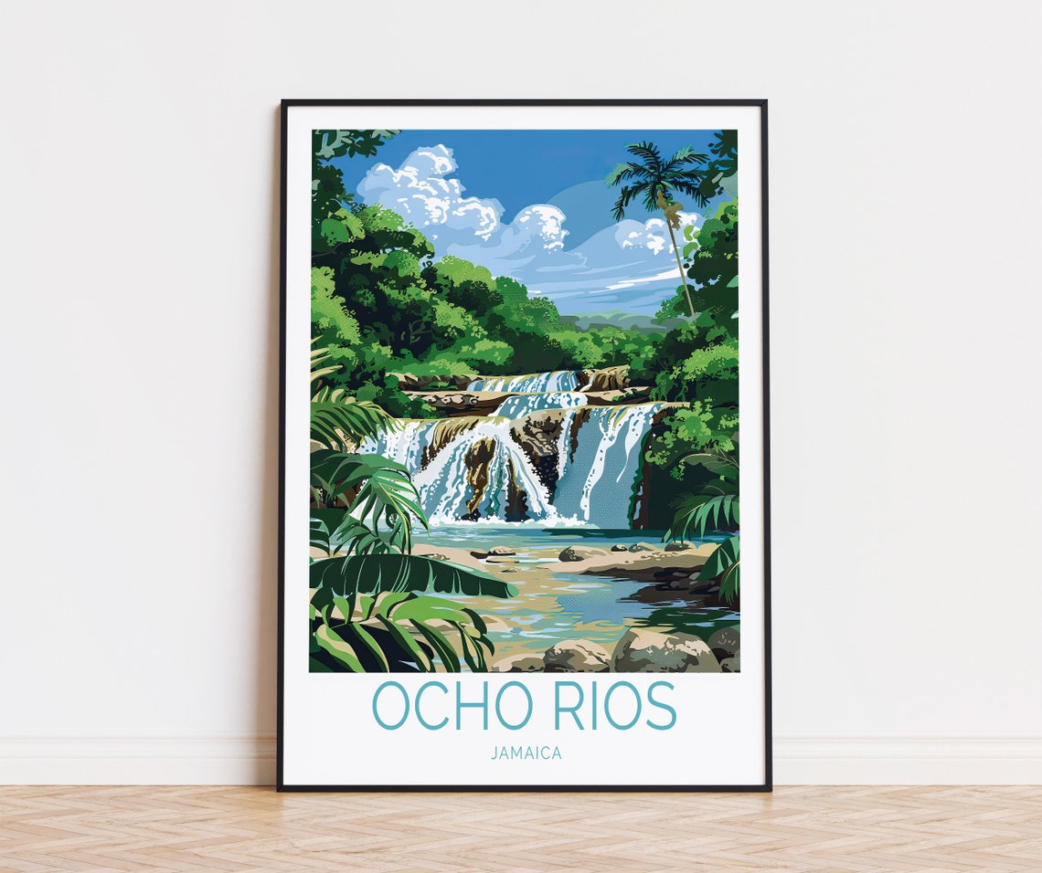 Ocho Rios Jamaica Waterfall In Lush Tropical Forest Scene Poster