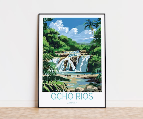Ocho Rios Jamaica Waterfall In Lush Tropical Forest Scene Poster