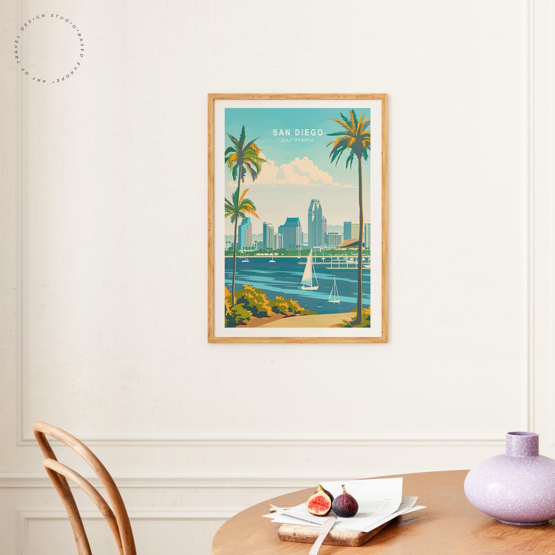 San Diego California Skyline Harbor Sailboats Palm Trees View Poster - Image 4