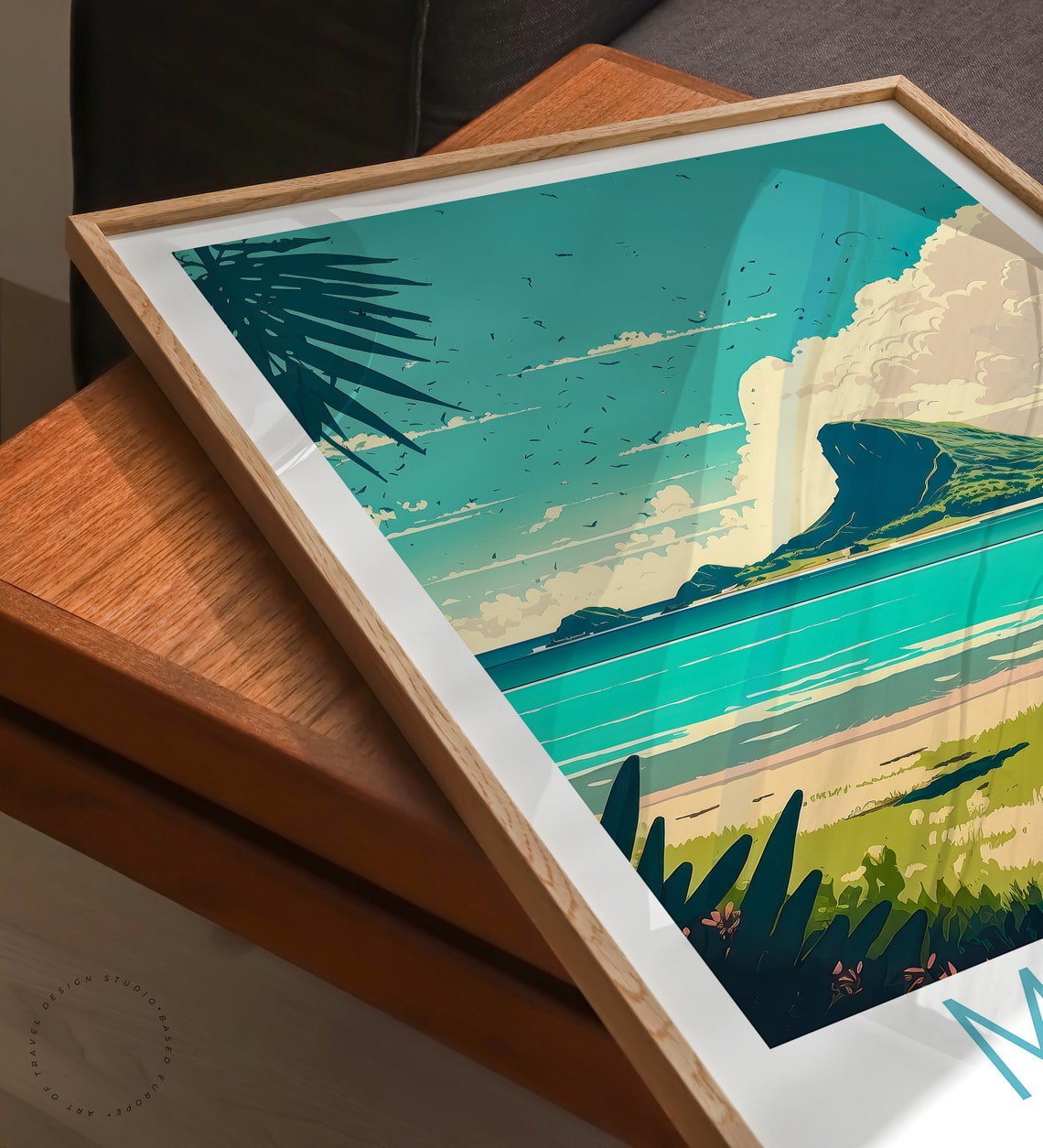 Mauritius Le Morne Mountain Beach Seagulls Vintage Travel Poster - Image 3