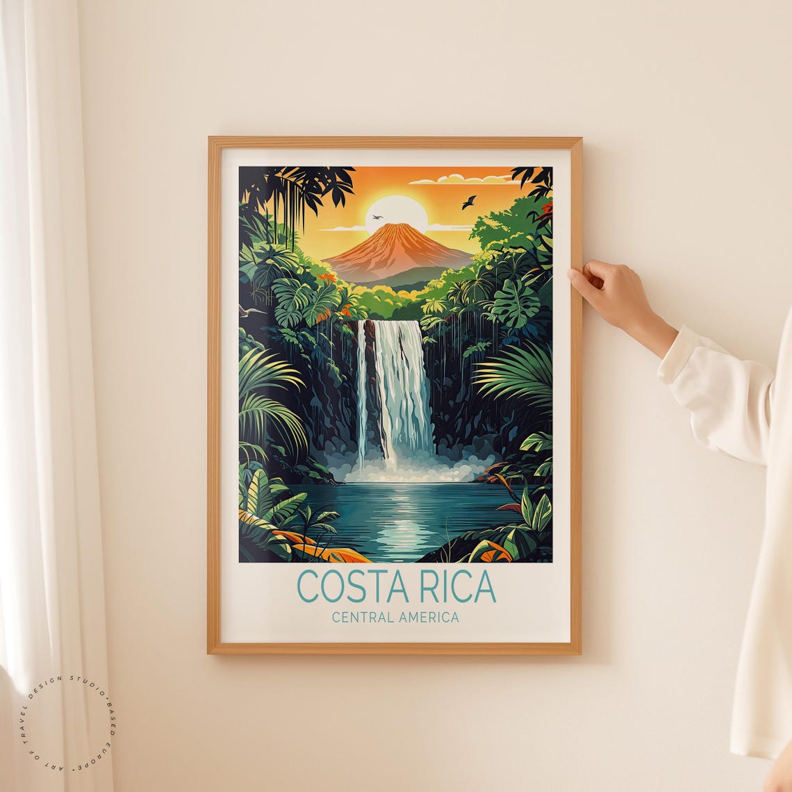 Costa Rica Central America Waterfall Volcano Sunset View Poster - Image 2