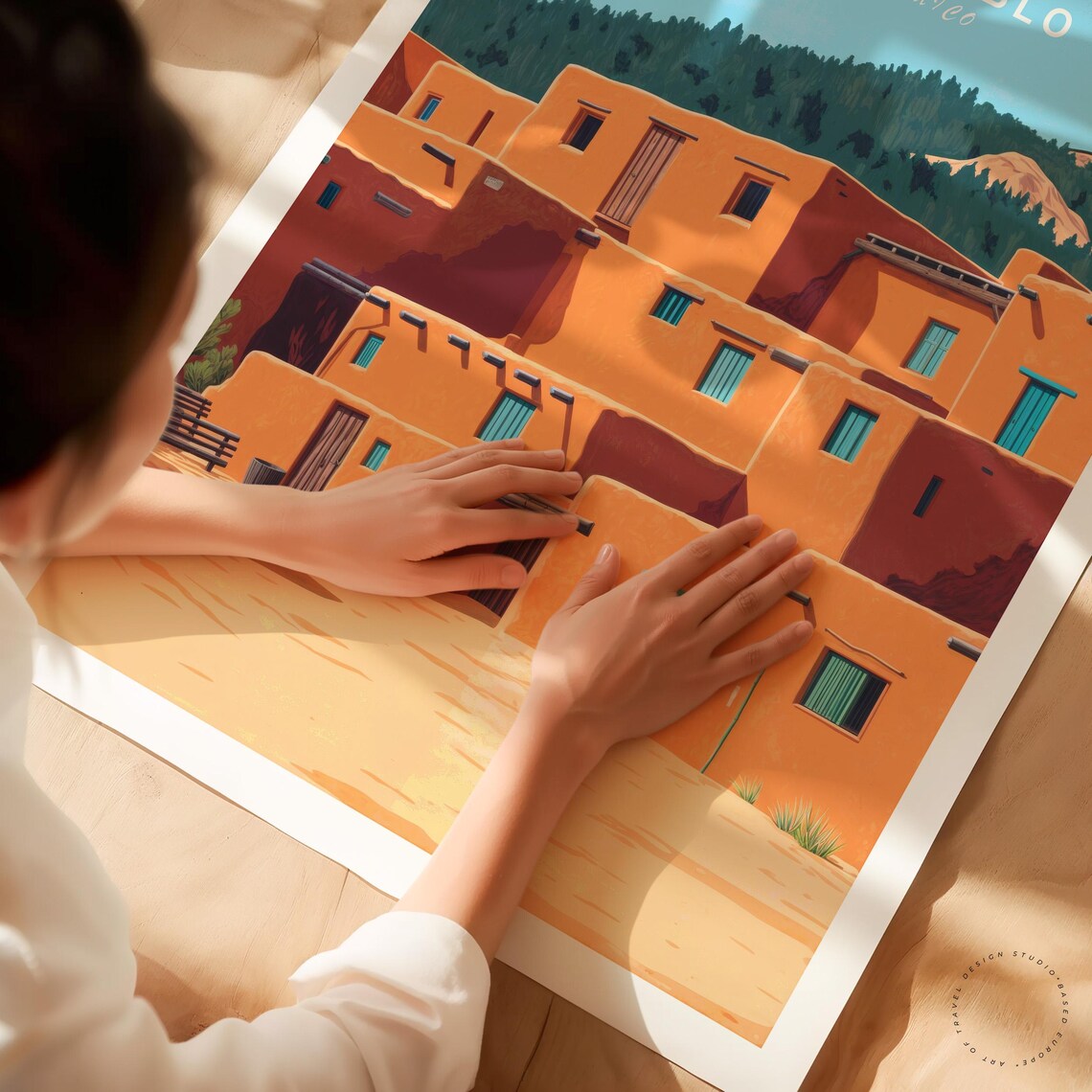 Taos Pueblo New Mexico Historic Adobe Homes Desert Art Travel Poster - Image 3