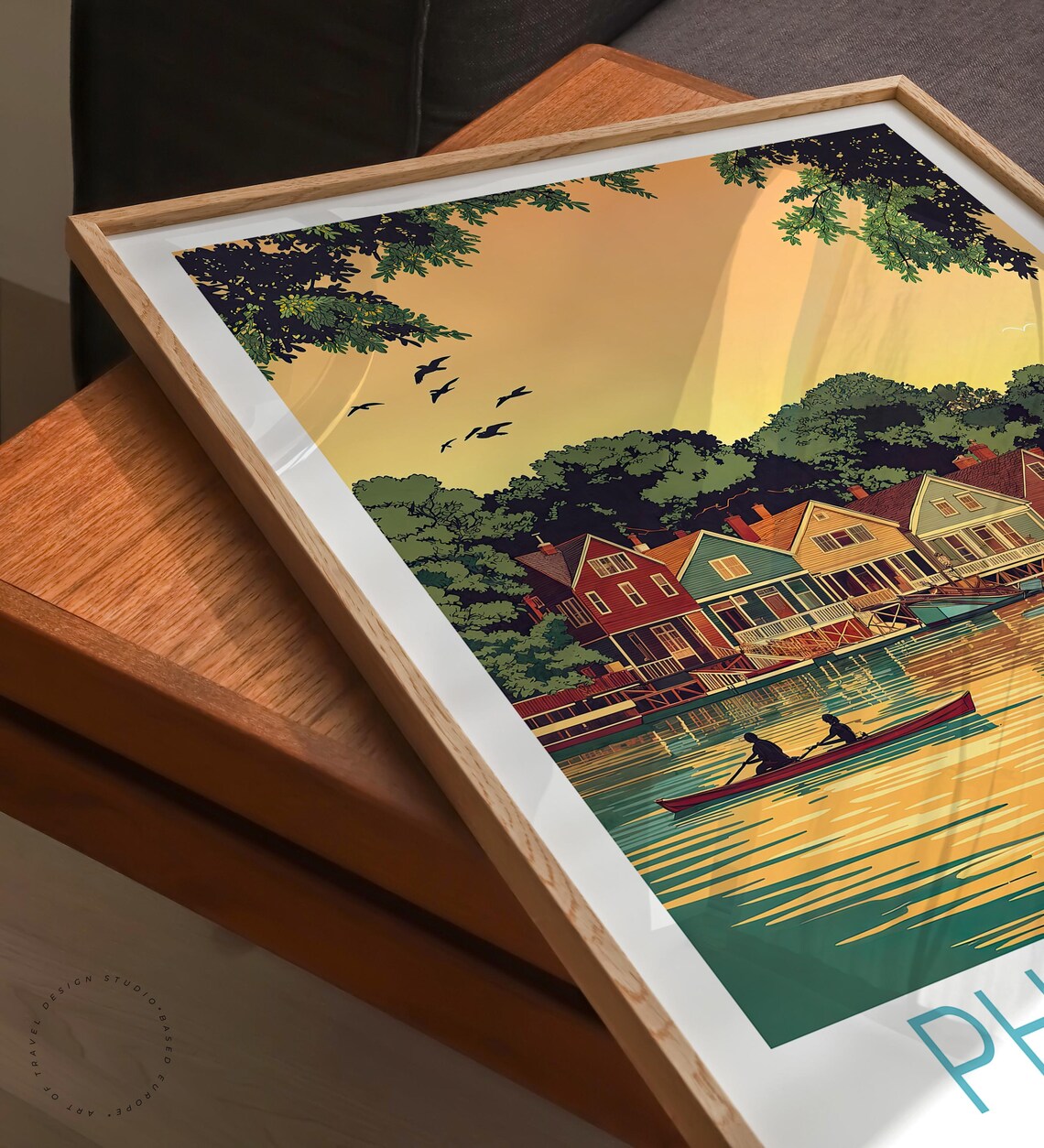 Philadelphia Boathouse Row Sunset Schuylkill River Rowers Poster - Image 3