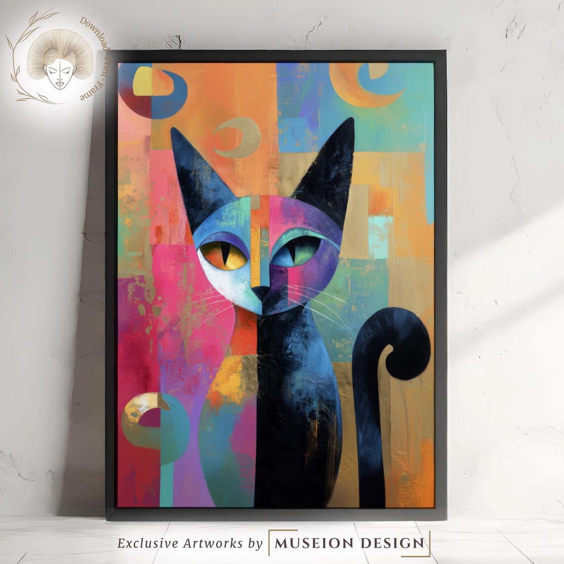 Colorful Cubist Cat Art Print Modern Abstract Feline