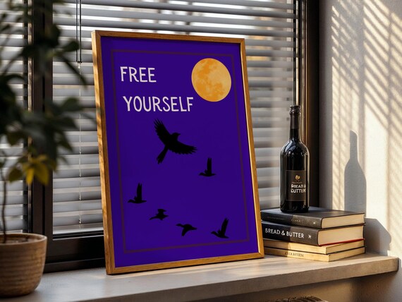 Free Yourself Birds Flying Poster, Motivational Quote