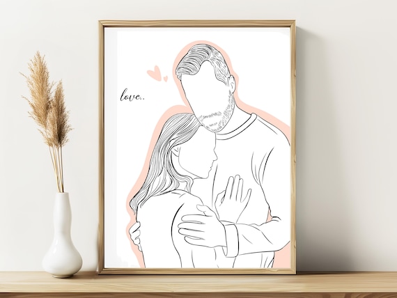 Custom Minimalist Couple Line Drawing Art Print