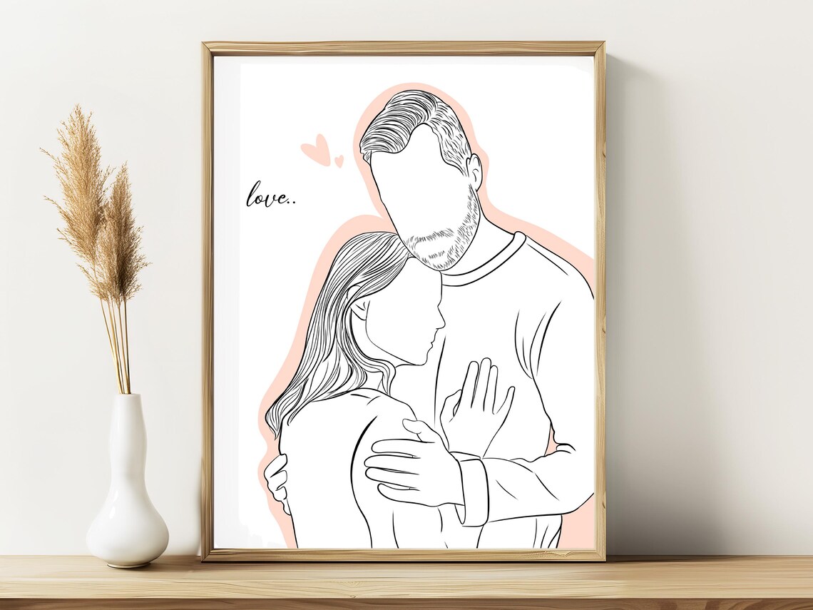Custom Minimalist Couple Line Drawing Art Print