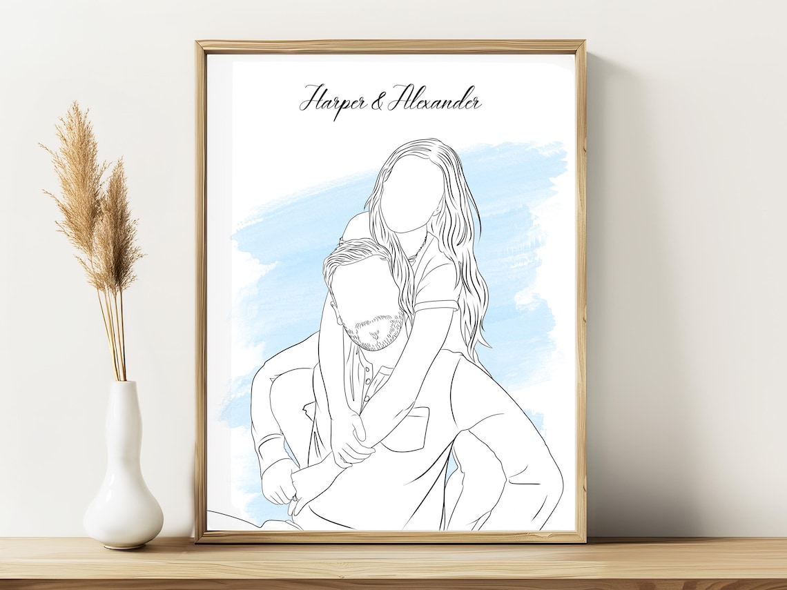 Custom Minimalist Couple Line Drawing Art Print - Image 2