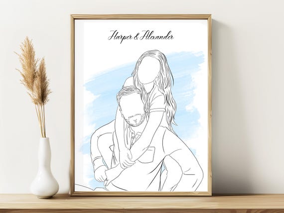 Custom Faceless Couple Line Portrait From Photo Personalized Wall Art