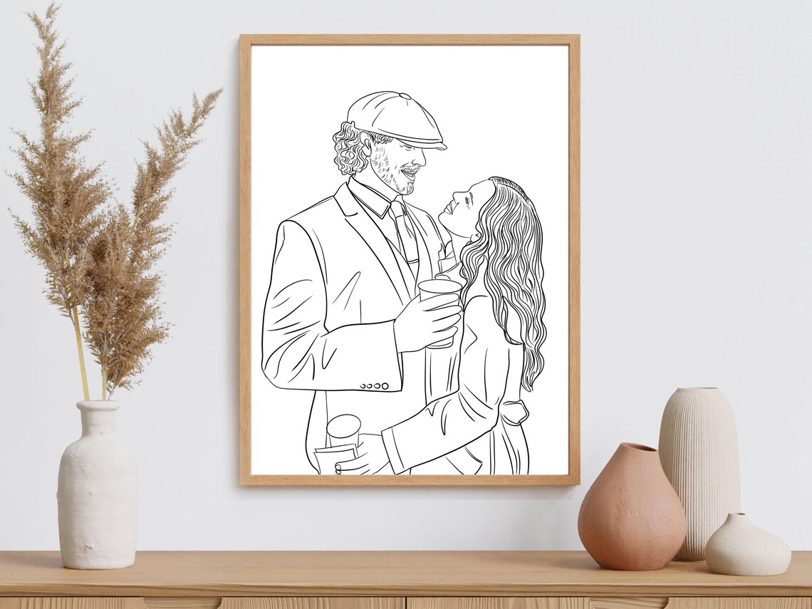 Custom Couple Line Art, 1st Anniversary Art Print - Image 2