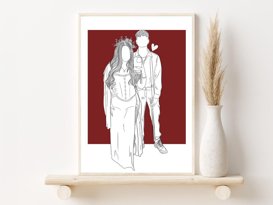 Custom Couple Line Art Portrait Personalized Art Print - Image 2