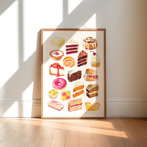 Cake Art Print, Handpainted Kitchen Food Poster