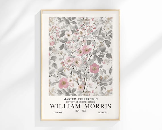 William Morris Flower Print Vintage Botanical Pink Roses Poster Victorian Wall Art