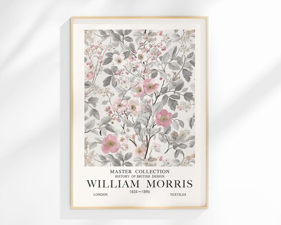 William Morris Pink Roses Vintage Botanical Floral Garden Poster