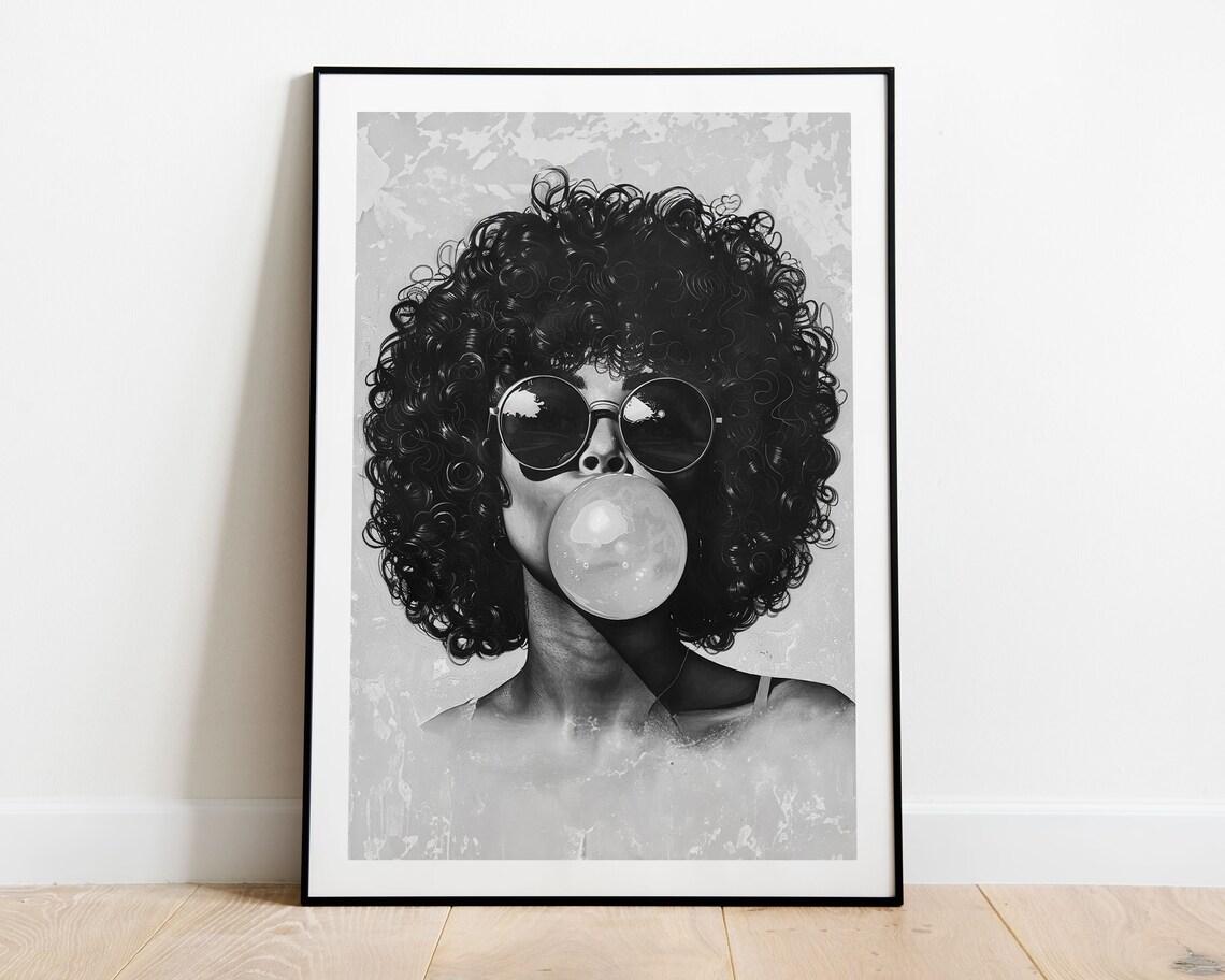 Bubble Gum Girl Monochrome Fashion Art Print