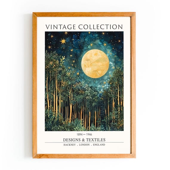 Vintage Full Moon Forest Print William Morris Botanical Art