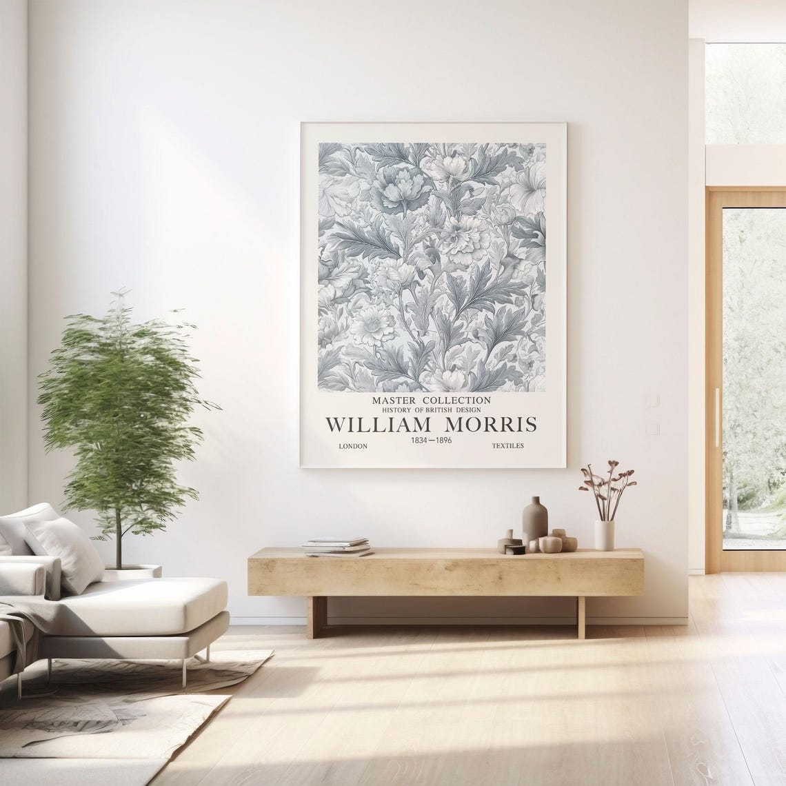 William Morris Silver Grey Floral Master Collection Botanical Poster