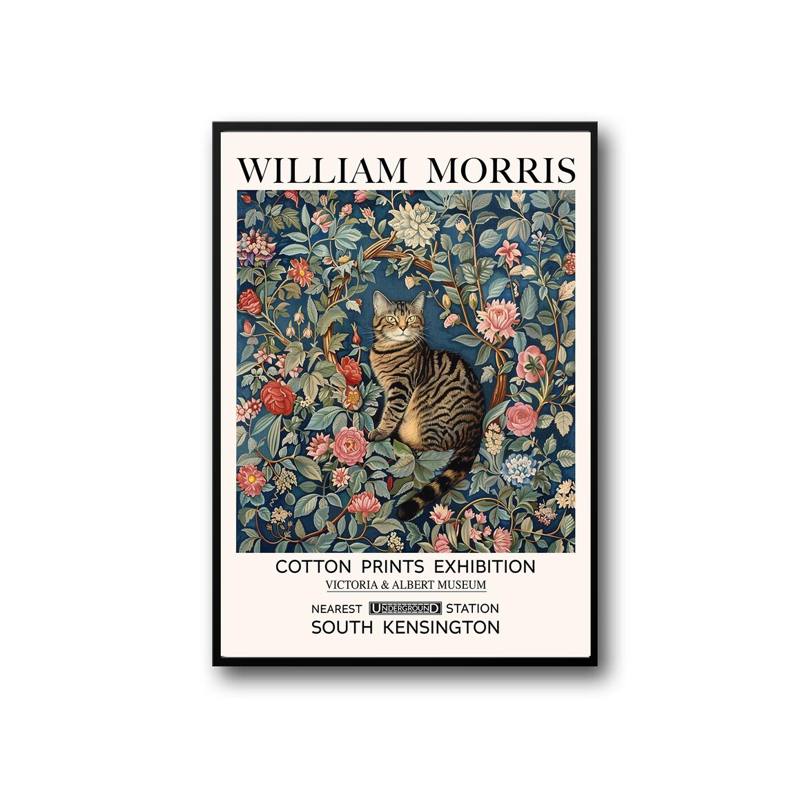 William Morris Tabby Cat Vintage Floral Art Print