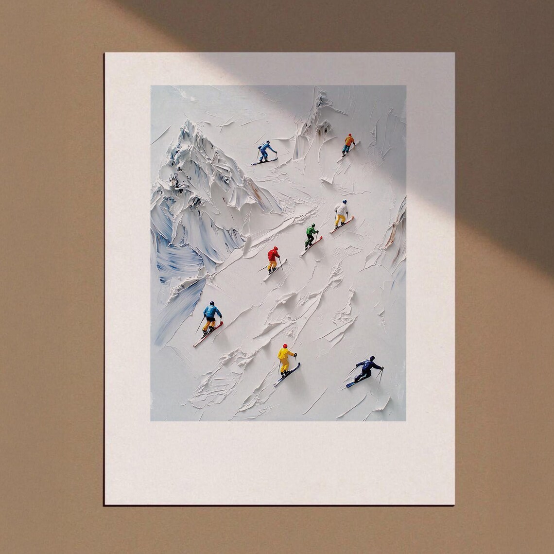 Tiny People Skiing In Snowy Mountains Poster Print