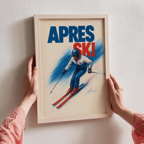 Blue Retro Apres Ski Downhill Racer Vintage Winter Sports Poster