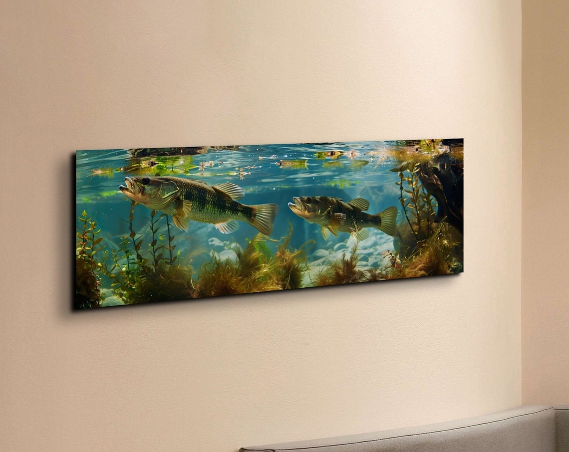 Largemouth Bass Underwater Lake Habitat Panoramic Fish Poster