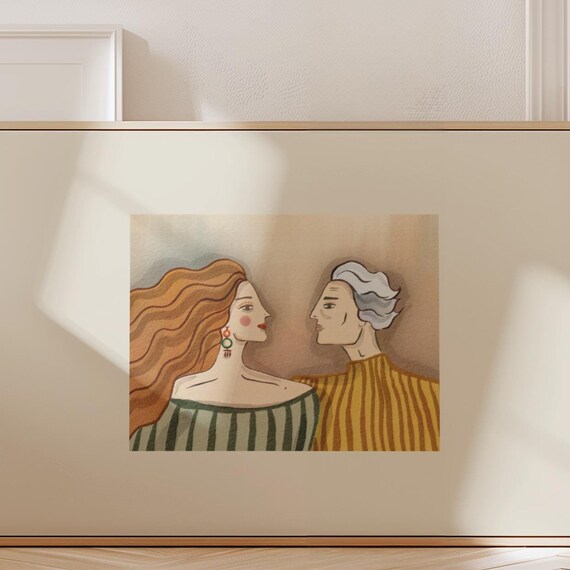 Man and Woman Lovers Portrait Illustration Art Print