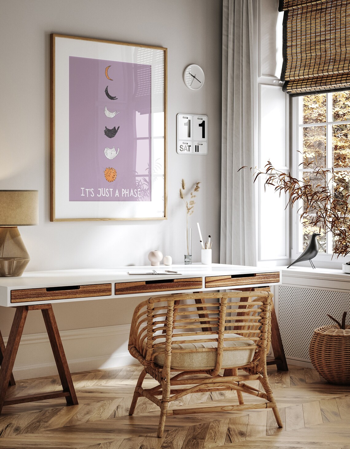 Cat Moon Phase Lunar Poster, Cute Quote Decor - Image 2