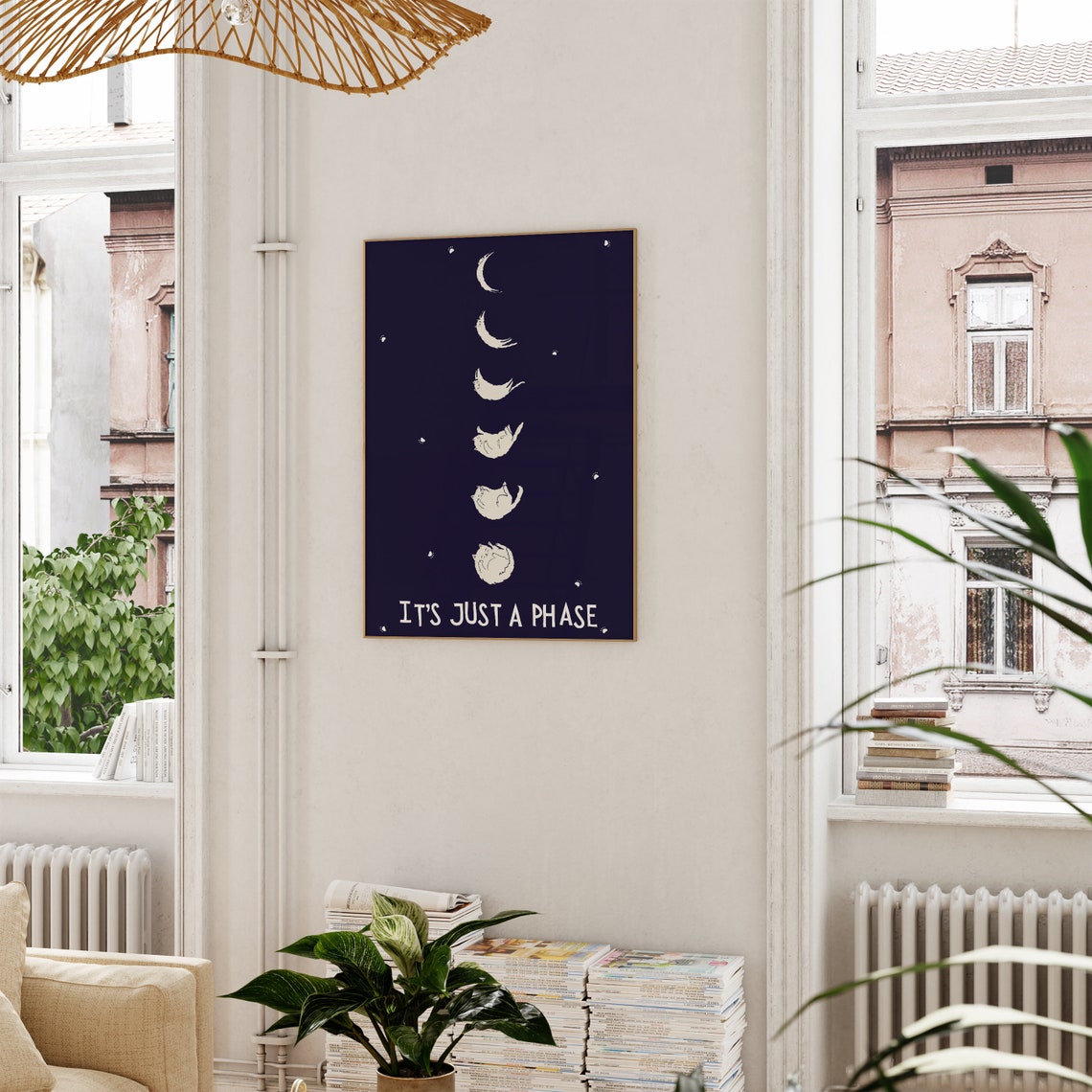 Its Just a Phase Cat Moon Phases Poster Funny Navy Blue Cat Decor - Image 2