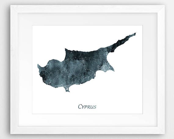 Cyprus Map Print Poster Wall Art Watercolor Mediterranean Home Decor Travel