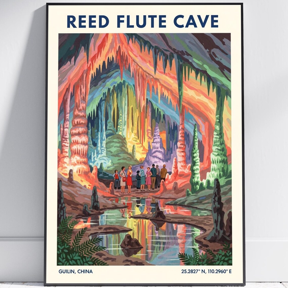 Reed Flute Cave Guilin China Colorful Stalactite Travel Poster