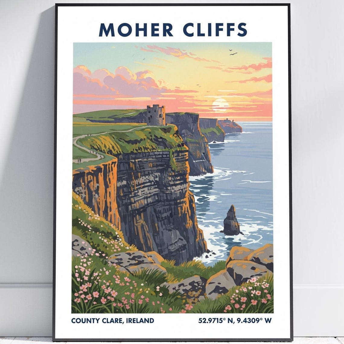 Moher Cliffs Ireland County Clare Sunset Seascape Travel Poster