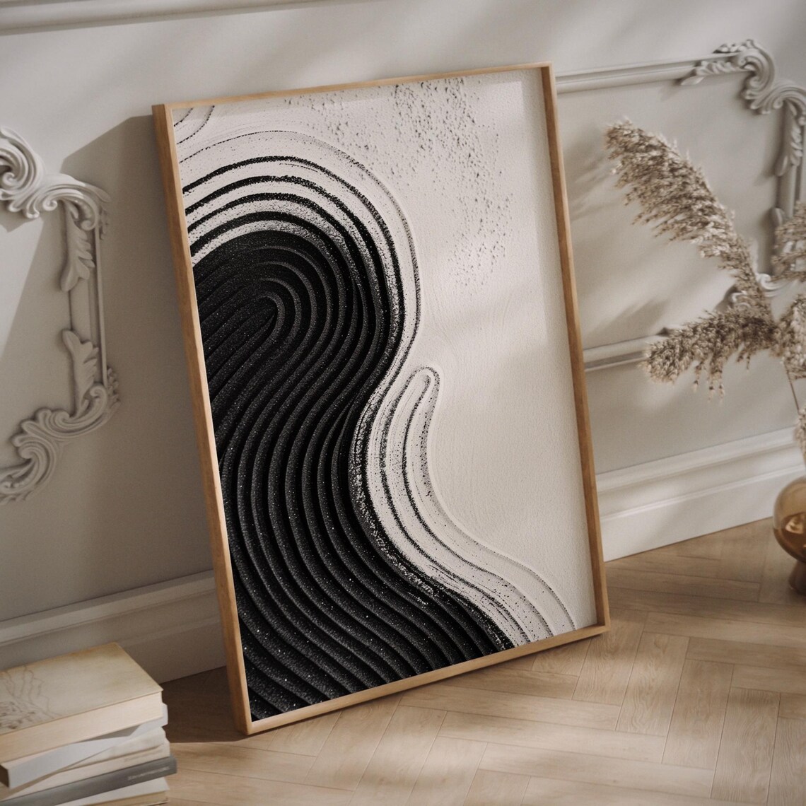 Black White Ripple Art, Japandi Zen Minimalist Print - Image 3