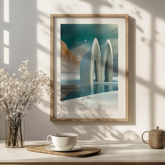 Surreal Grey Abstract Art Print Futuristic Dark Wall Decor