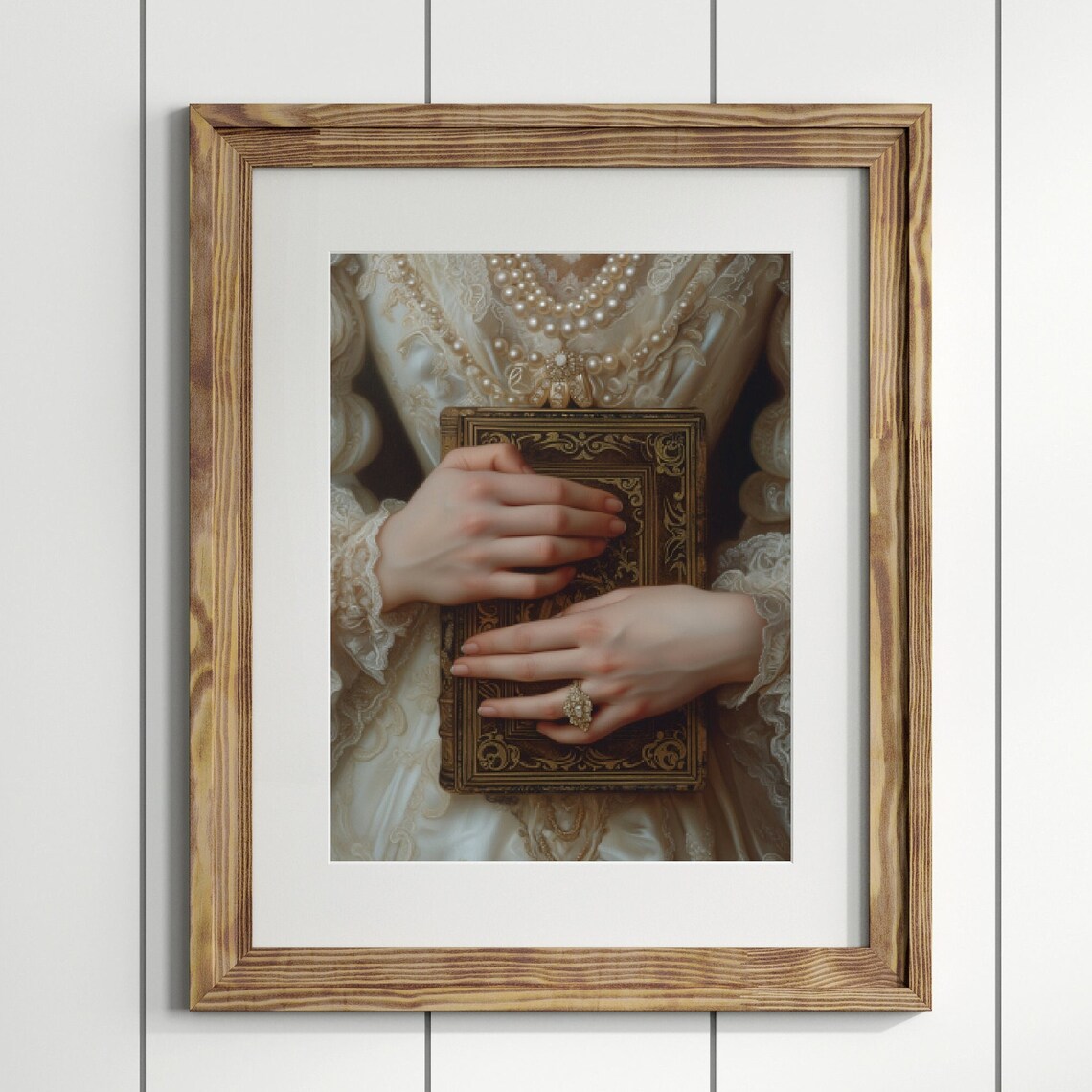 Victorian Hands Holding Antique Book Pearls Bookish Dark Academia Print - Image 2