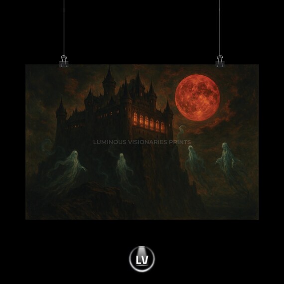 Spooky Castle Art Print Matte Horizontal Posters For Halloween Decor Gothic Wall Haunted House Unique Apchg 37