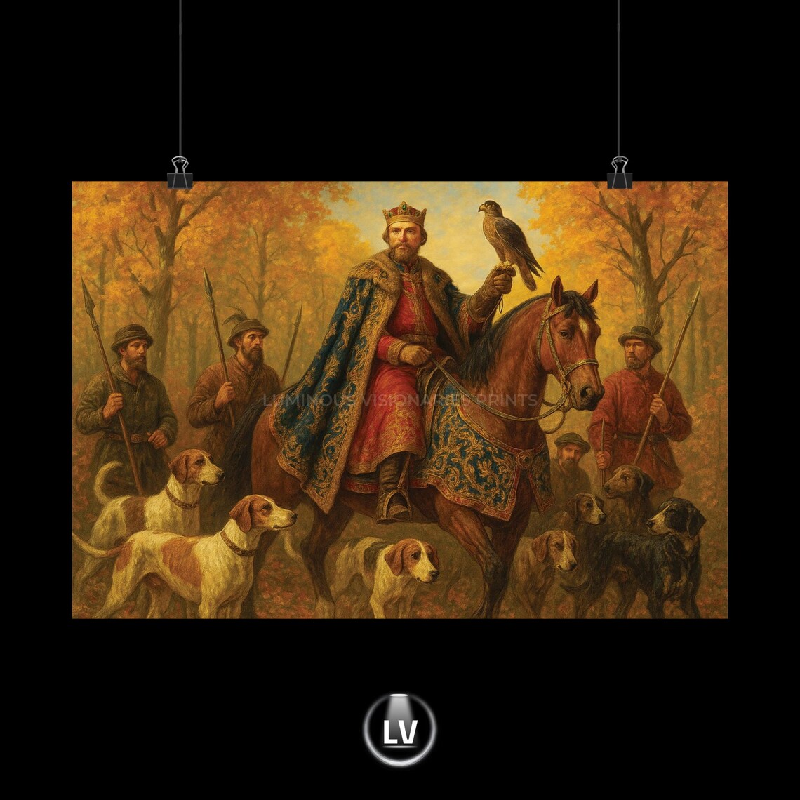 Majestic King Hunting Scene, Vintage Poster Print
