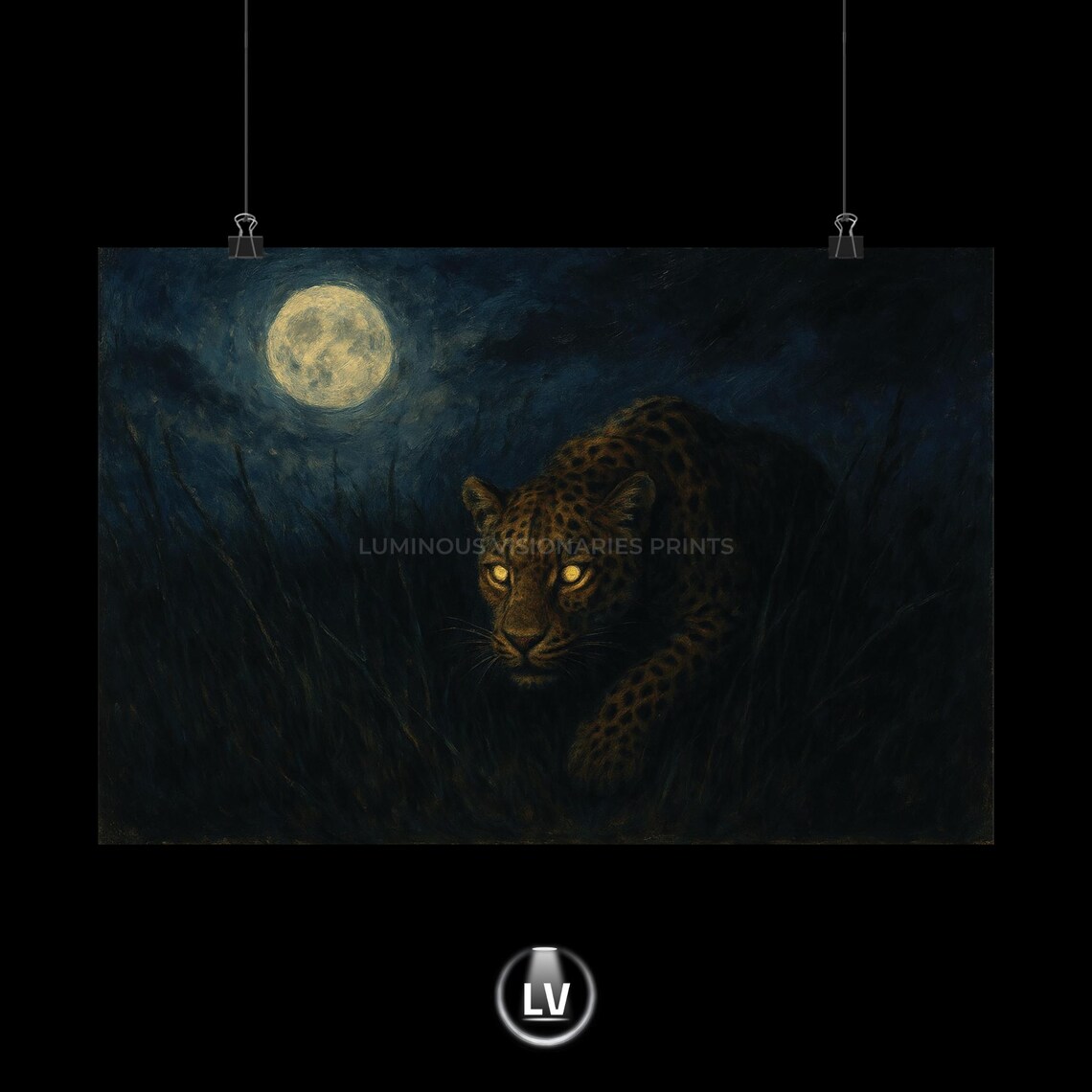 Mysterious Jungle Leopard Poster, Moonlit Wildlife
