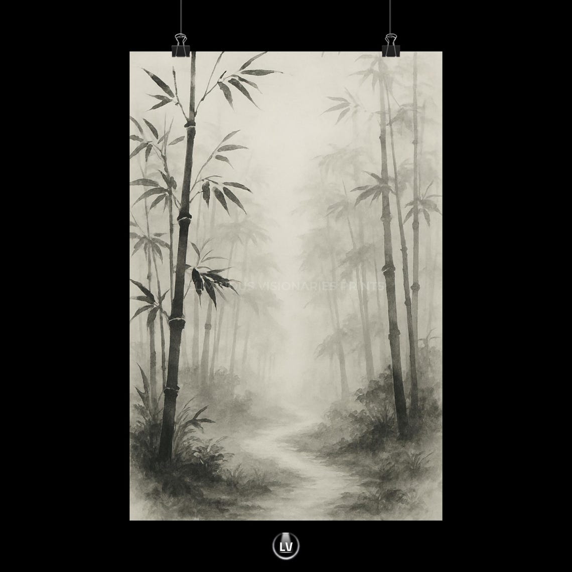 Misty Bamboo Forest Ink Wash Nature Asian Zen Decorative Wall Art