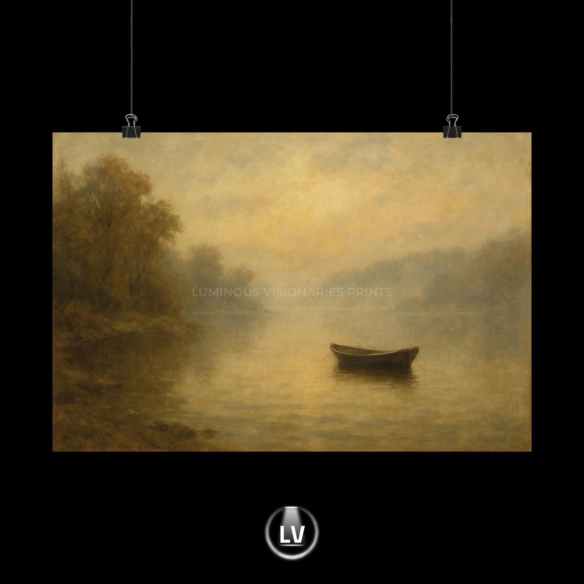 Serene Landscape Poster, Boat In Foggy Water