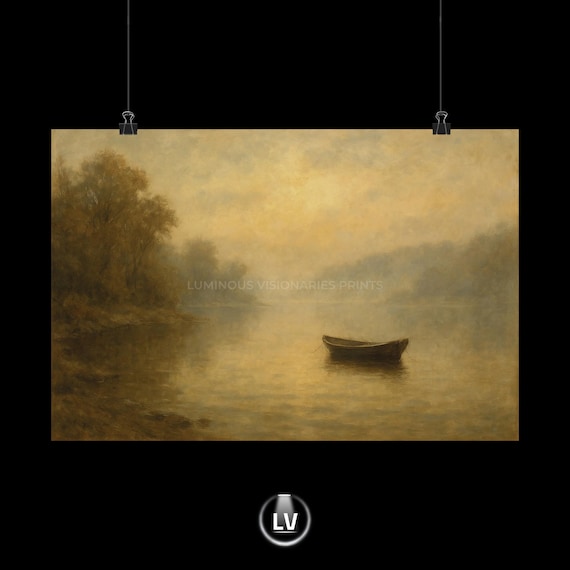 Serene Landscape Poster, Boat In Foggy Water