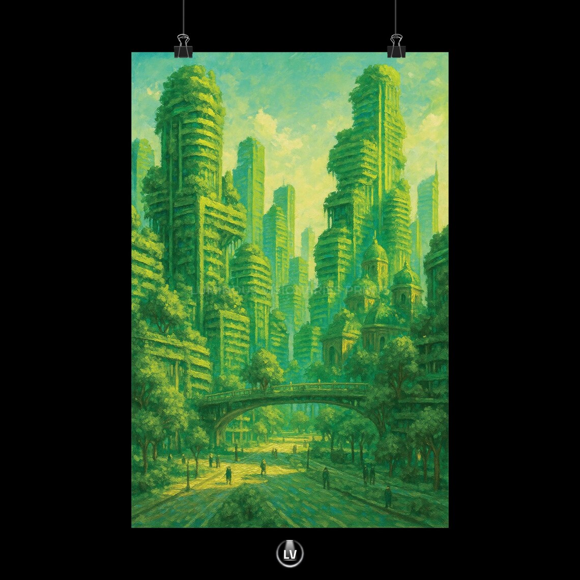 Urban Jungle Poster, Green Cityscape Decor