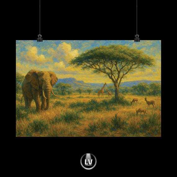 Wildlife Landscape Poster Nature Art Print Elephant And Giraffe Decor Safari Wall Home Office Decoration Apls 11