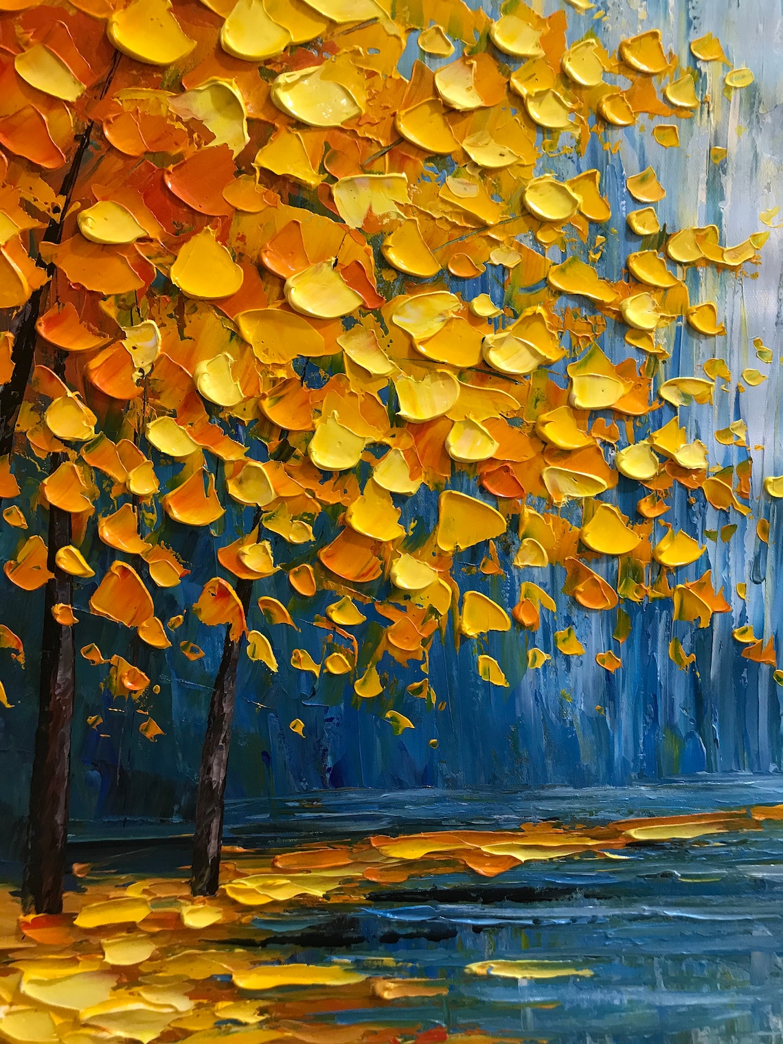 Blue Lake Autumn Forest Abstract Landscape Art Print - Image 2
