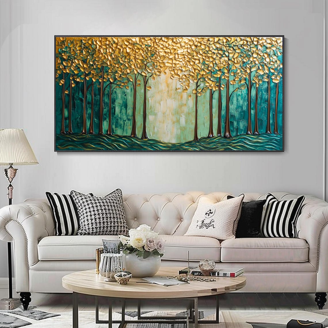 Golden Trees In Emerald Forest Gold Leaf Nature Painting Poster - Image 3