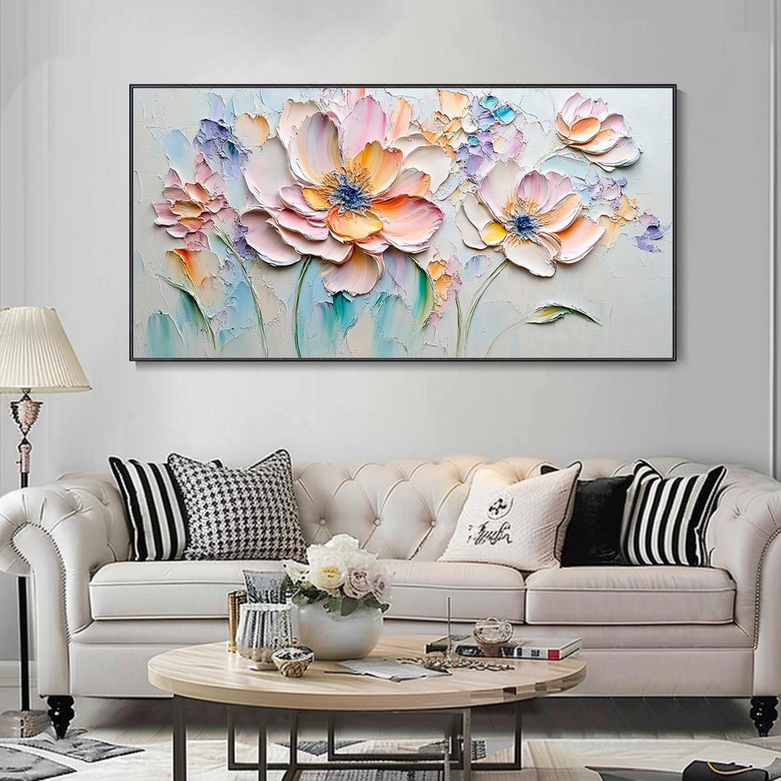 Peach Blossom Soft Pastel Floral Impasto Oil Painting Wall Art Poster - Image 3