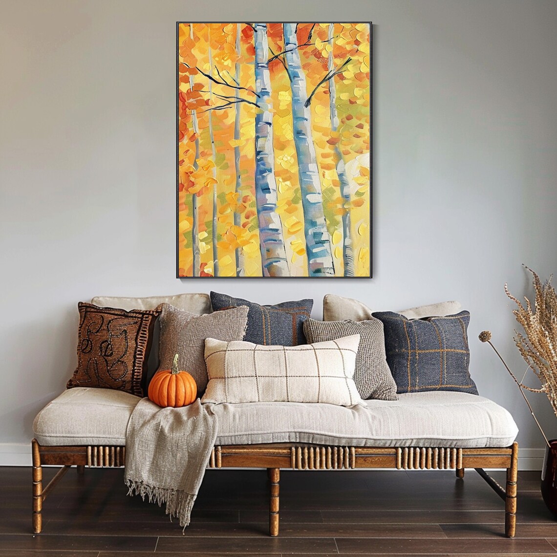 Birch Forest Abstract Oil Painting, Landscape Art Print - Image 2