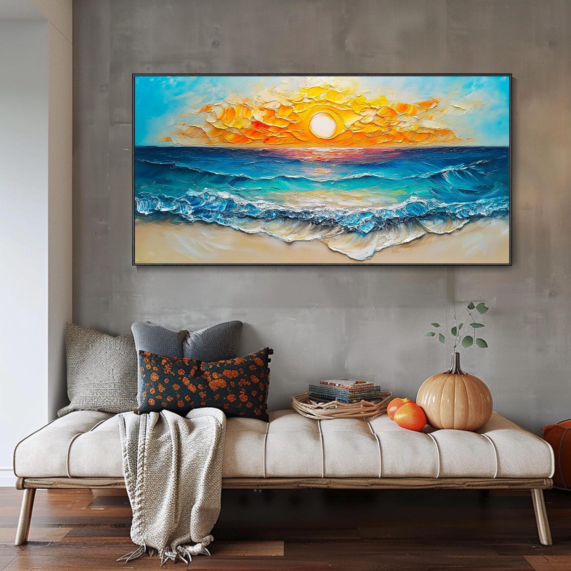 Beach Sunset Over Turquoise Waves Golden Sky Seascape Poster - Image 3